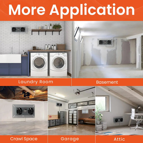 Crawlspace Ventilation Fan With Humidistat And Temperature Controller installed in various locations like laundry rooms, basements, garages, attics.