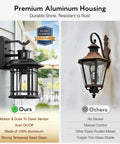 Motion Activated Outdoor Wall Lantern With Dusk To Dawn Sensor In Black Aluminum Anti Rust Finish For Farmhouse Exterior Lighting High Sensitivity Motion Sensor With Three Modes For Garage And Backyard No Fuss