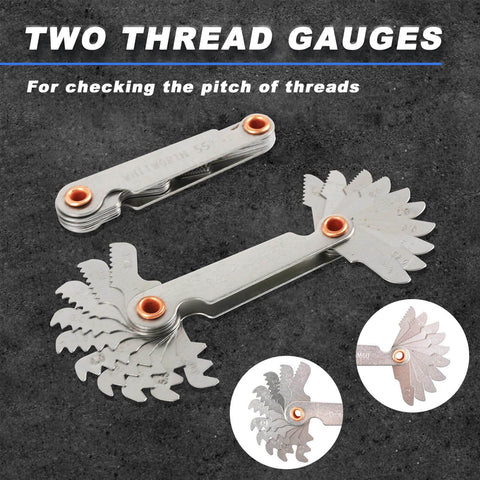 Two thread gauges from 263 Piece Thread Repair Kit With HSS Drill Bits And Helicoil Inserts For Metric And SAE Threads Rethreading Tool Set