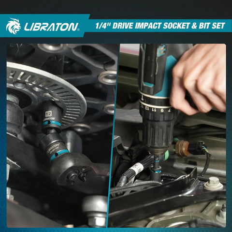 71 Piece 1/4 Inch Impact Socket Set With SAE And Metric Sockets, 90 Tooth Ratchet, spinner handle, used in automotive repair