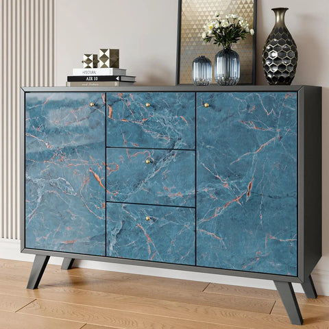 Large 36 By 160 Inch Faux Cracked Marble Contact Paper For Countertops Waterproof Peel And Stick Kitchen Backsplash Dark Grey Marble Vinyl Wall Covering For Cabinets And Surfaces on a cabinet with decor items