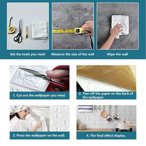 Instructions for installing 40 Pack White 3D Wall Panels Peel And Stick Self Adhesive Waterproof Brick Foam Sheets For Interior Walls.
