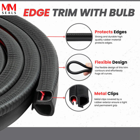 Push On Door Edge Weather Stripping Seal 0.62 Inch Bulb Height No Glue Needed Fits Car Doors 0.039 to 0.137 Inch Grip
