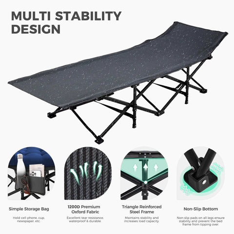 Multi stability design of Extra Wide Camping Cot for Adults With Mattress, Heavy Duty 1200D Oxford Fabric Folding Cot, Portable With Carry Bag