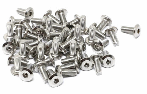 50 Pack M6 X 15mm Stainless Steel 304 Hex Socket Flat Head Screws on a white background for furniture assembly.
