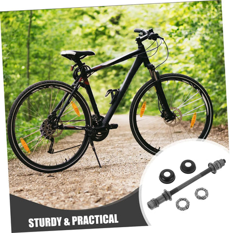 Mountain bike on trail with Beefy Heavy Duty Solid Rear Axle Kit for Mountain Bikes, grey finish, displayed