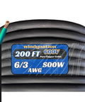 Heavy Duty 200 Foot 6 Gauge 3 Conductor Soow Power Cable, Weatherproof Oil Resistant 600 Volt Flexible Cord shown coiled.