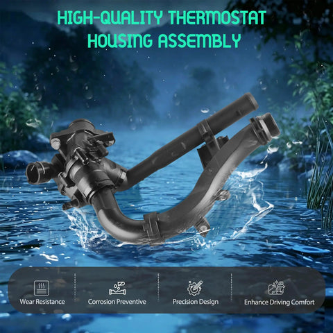 Premium Cooling System Water Pump Thermostat For Mercedes Benz C200 C300 E300 Glc250 Glc300 showing high-quality thermostat housing assembly.