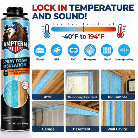 Heavy Duty Closed Cell Spray Foam Insulation Kit, 12 Pack Covers 240 Board Feet, Pro Level Thermal And Soundproofing Sealant With Ready To Roll Diy Spray Rig And Full Safety Gear, shown in various applications.