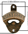 Badass Vintage Cast Iron Beer Bottle Openers Wall Mounted Set Of Twelve Post Style Bar Accessory For Man Cave Or Garage close-up view with dimensions.