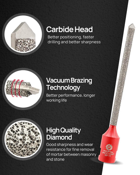 Diamond Mortar Raking Bit For Masonry Tuck Pointing And Brick Removal, Carbide Tipped Router Bit For Removing Old Mortar, Brick And Stone Work, 5/16 X 4-3/4 Inch, 8x121mm, DIY Pros Ready Tool with carbide head and vacuum brazing technology.