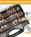 Kadrick 744pc stainless steel hex bolts set with nuts and washers in a partitioned case (1/4-20 to 3/8-16)