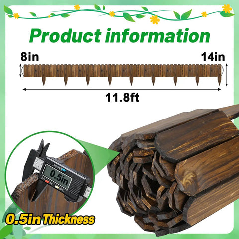 Weather Resistant Pine Garden Edging Border Fence 11.8ft by 8in with thickness measurement