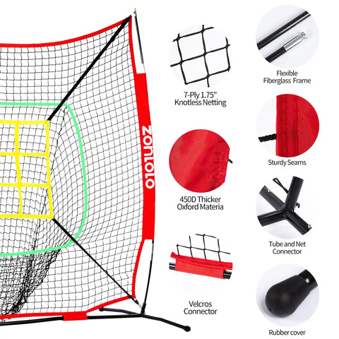 6x6ft Portable Baseball And Softball Net With Sturdy Bow Frame, Hitting, Pitching And Throwing Practice, Includes Batting Tee