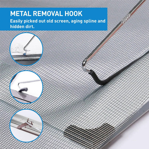 Metal hook from DIY Five In One Window Screen Repair Kit With Screen Roller Tool Spline Removal Hook And Clips 32 Feet Retainer Spline And Screen Cutter For Replacing And Installing Doors And Windows.