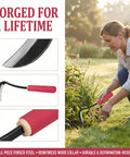 Woman using Rugged Weeding Sickle Tool with Sharp Blade, Comfort Soft Sleeve Handle, in garden for weeding and planting.