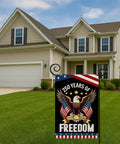 USA Proud 250th Anniversary Garden Flag Eagle Design Double Sided For Outdoor Display 12 By 18 Inches in front of house