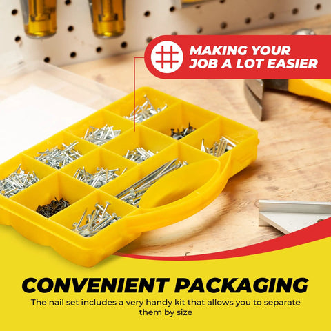 Ultimate Nail Assortment Kit With Over 1800 Multipurpose Nails In 11 Sizes Non Bendable And Sturdy Compact Organizer Box