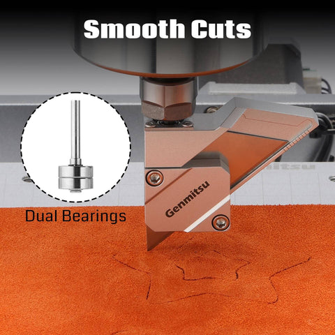 Drag Knife Cutter For CNC Router With 1 Eighth Inch Shank And Dual Bearings, cutting leather with smooth edge precision.