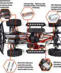 Top view of One Tenth Scale Rock Crawler 4WD Off Road Remote Control Truck with Powerful 550 Brushed Motor and 2500mAh Battery