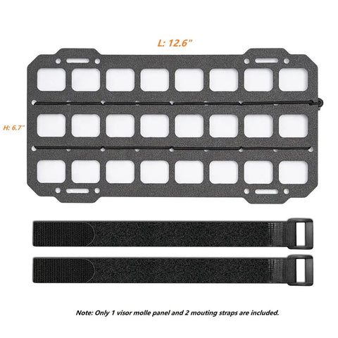 Rigid MOLLE Panel For Car Visor Organizer And EDC Pouch Holster with webbing slots, dimensions 12.6x6.7 inches, matte ABS