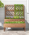 Raised Garden Bed With Trellis And Two Planter Boxes 2 Tier Outdoor Wooden Elevated Planter Box With Legs And Drainage Holes Built To Last From Durable Fir Wood For Flowers Herbs Vegetables And Fruits Brown