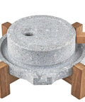 Manual Stone Grain Mill For Dry And Wet Grinding, granite stone grinder with stable wood base, home kitchen tool.