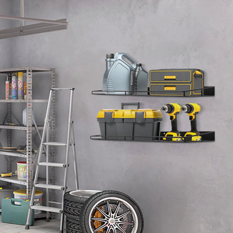 Beefy Heavy Duty Wall Shelves 2 Pack, Large Wall Mounted Garage Shelves 23.5 By 12 Inches, Waterproof Steel Rack for Garage