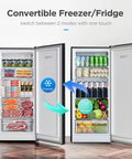 Big Capacity 7.1 Cu Ft Upright Freezer Refrigerator Convertible in Black with One Touch Switch, flexible shelves showcasing freezer and fridge.