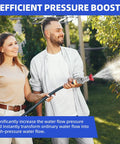 Couple using Garden Hose To Pressure Washer Adapter Three Quarter GHT To One Quarter Quick Connect for efficient cleaning.