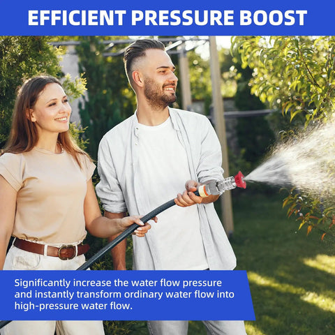 Couple using Garden Hose To Pressure Washer Adapter Three Quarter GHT To One Quarter Quick Connect for efficient cleaning.