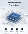 Circuit board illustrating comprehensive protections for All In One Portable Charger With Built In AC Plug And Cables, 10000mAh Ultra Slim Power Bank For Travel, Fast Charge Battery Pack For iPhone Android Samsung, No Extra Cables Needed, Navy.