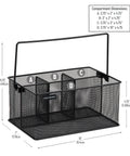 Multi Purpose Storage Caddy With Handle For Desk And Kitchen Black Metal Mesh Organizer With Easy Grab Four Compartments