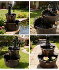 Three Tier Rustic Barrel Waterfall Fountain With Recirculating Pump For Outdoor Garden Patio Backyard And Porch 40 Inch Wooden Water Feature
