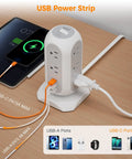 Flat Plug Power Strip With 11 Outlets And 3 USB Ports Including USB C Surge Protector 1625W 13A 1050J 6 Foot Extension Cord on desk