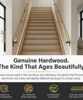 Oak 3-Foot Flush Handrail Kit for Indoor Stairs on staircase with wood-wrapped aluminum rail and matte nickel pivot brackets