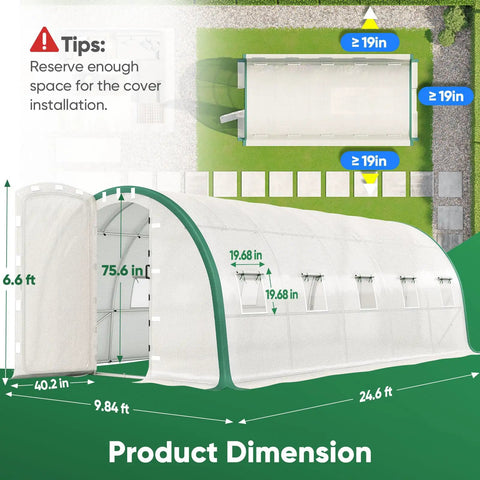 Built To Last Premium Outdoor Greenhouse 25x10x6.6 Ft Walk In Tunnel Hoop With Dual Swing Doors, Reinforced Top Structure And Heavy Duty Cover For Garden Backyard Winter Use, White