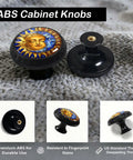 Sun And Moon Cabinet Knobs 4 Pack For Kitchen And Bathroom Boho Stained Glass Drawer Pulls With Gold Sun Face On Gray Fabric