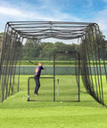 Two Piece Baseball Batting Cage Net Set With Pro Grade, Heavy Duty HDPP Netting For High Velocity Practice, outdoor setup view
