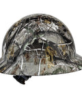 Side view of Camouflage Black Gray Full Brim HDPE Safety Hard Hat with 6 Point Ratchet Suspension, OSHA Compliant Lightweight Work Helmet