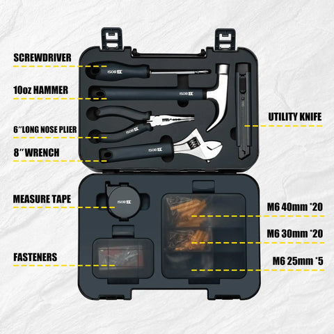 136 Piece All In One Hand Tool Set For Home DIY And Everyday Repairs With Screwdrivers Wrenches Hammer Tape Measure Pliers In A Compact Portable Tool Box Rust Resistant Heavy Duty For Quick Home Fixes showing open case with tools