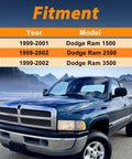 Fitment guide for Dodge Ram Temperature Door Servo Coupling Replacement 05012923AB 5012923AB with Ram truck in background.