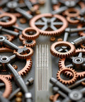 5 Piece Silver Watch Stem Crown Kit For NH35 NH36 NH38 NH39 Movements amidst bronze and steel gears