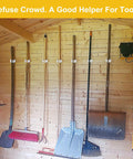 6 Pack Broom And Mop Holder Wall Mounts In Stainless Steel Holds Up To 2.5 Kg With Included Screws organizing tools in shed.