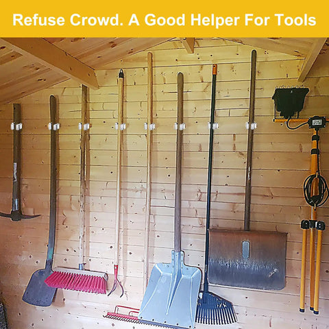 6 Pack Broom And Mop Holder Wall Mounts In Stainless Steel Holds Up To 2.5 Kg With Included Screws organizing tools in shed.