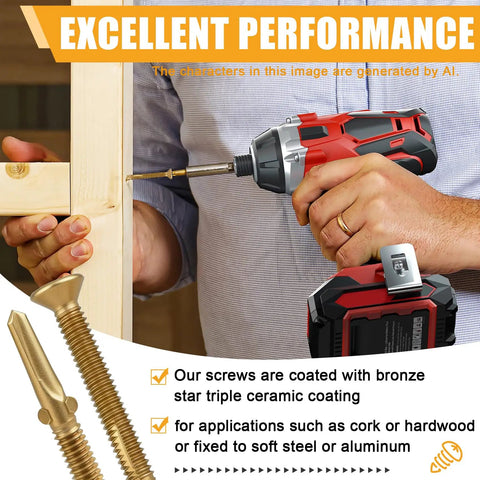 Using Heavy Duty Number 14 X 2-3/4 Inch Trailer Deck Screws With Bronze Ceramic Coating And Reamer Tek Star Heads for fastening wood.