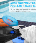 Heavy Duty Mesh Drawstring Bags Set For Sports Gear Gym Beach Travel Camping with swim gear by poolside