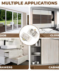 Image showcasing multiple applications of Smooth Sliding Cabinet Door Hardware Set With Durable Stainless Steel Single Wheel Rollers And Zinc Alloy Pulley Track for Effortless Closet Wardrobe Upgrades Top And Bottom Replacement Parts For Your Home Furniture In Sleek Silver Finish Kickass Build, including doors, closets, drawers, and cabinets.