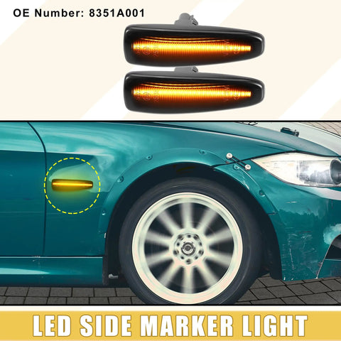 Mitsubishi Lancer Front LED Side Marker Lights Pair With Black Lens And Yellow Turn Signals 8351A001 on green car