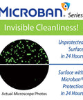 Microban Series showing before and after microbial protection on surface in Elite High Pressure 7 Inch Luxury Spa Rain Shower Head